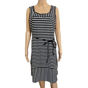 Lands's End Black White Striped with Belt Dress Size Large